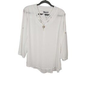 NWT Temt Cross‎ Front Blouse in White Size XL